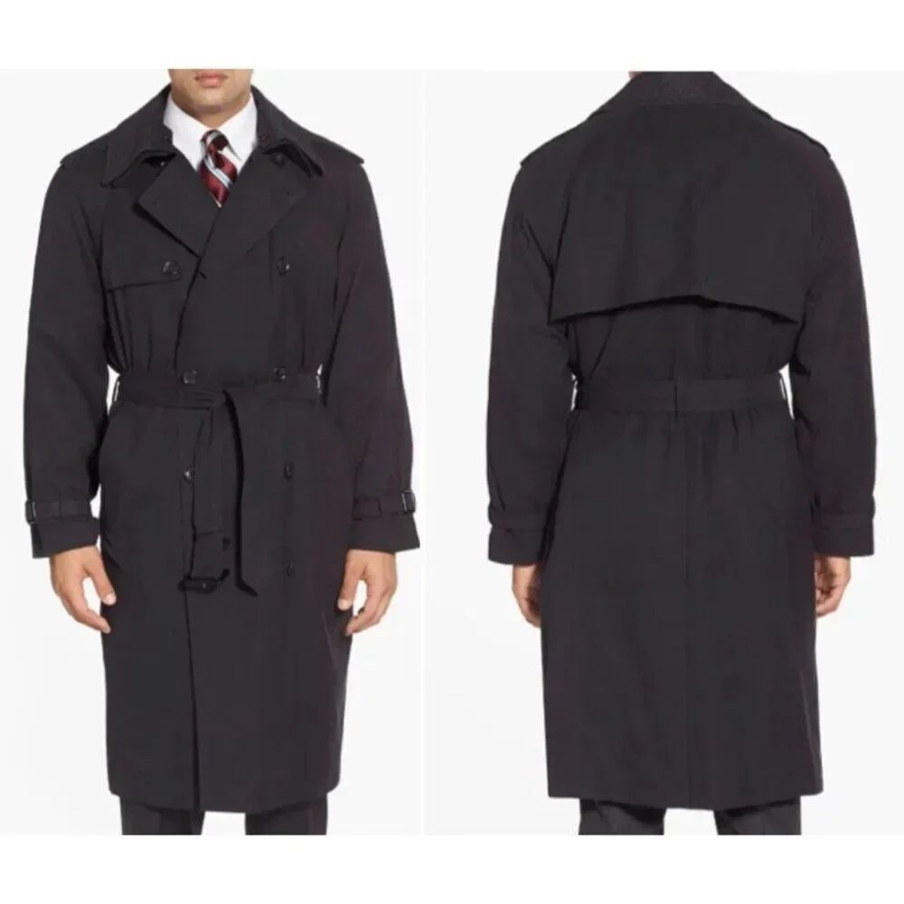 Towne Men’s Classic Black Double Breasted Trench Coat Size 44R